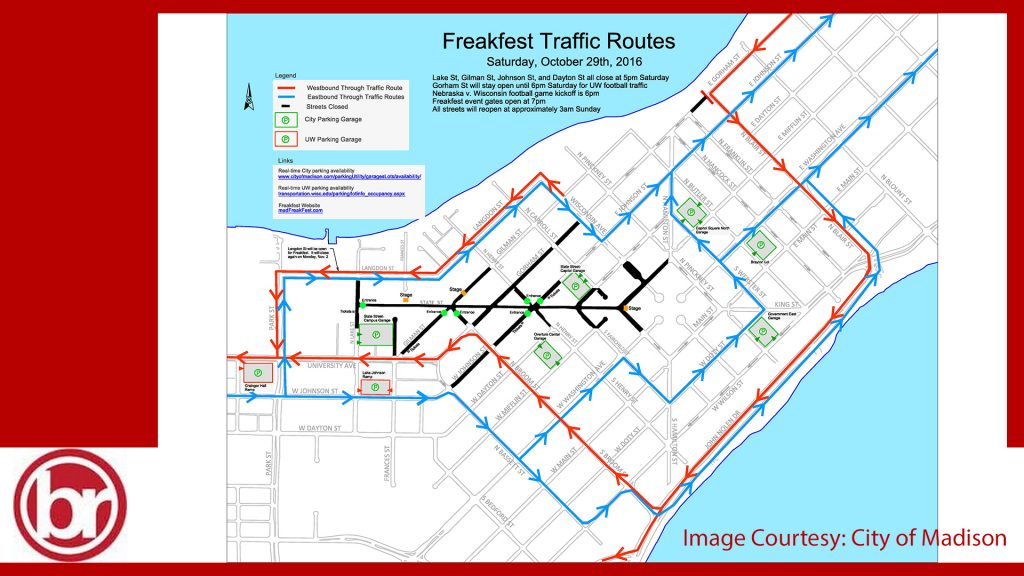 Roads near Freakfest will close Saturday evening until 3 a.m. Sunday. Image courtesy: City of Madisoin